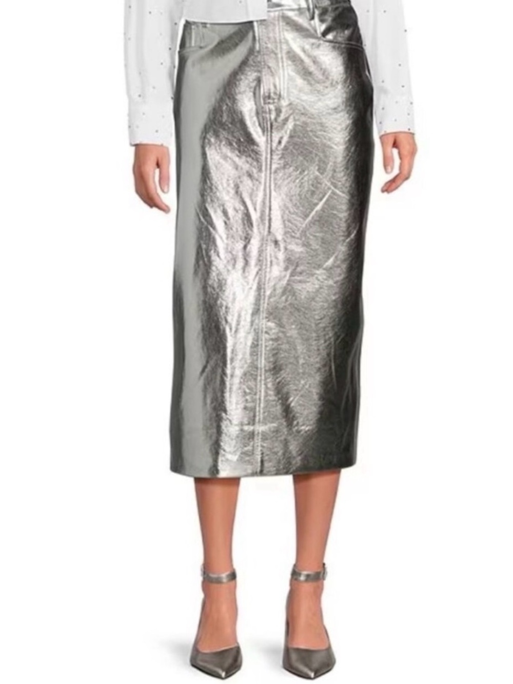 Gianni Bini Silver Metallic Midi Skirt - Picture 5 of 6